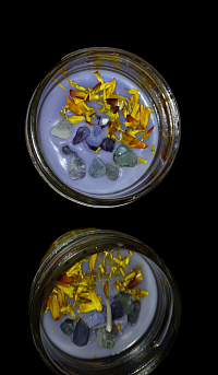Amethyst crtyal pieces and dried flower petal candles,great for meditation and relaxation